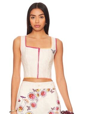 Agua Bendita Cream Crop Top with Pink and Orange Trim